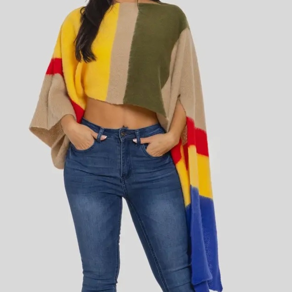 Colorful Asymmetrical Poncho - Picture 3 of 4